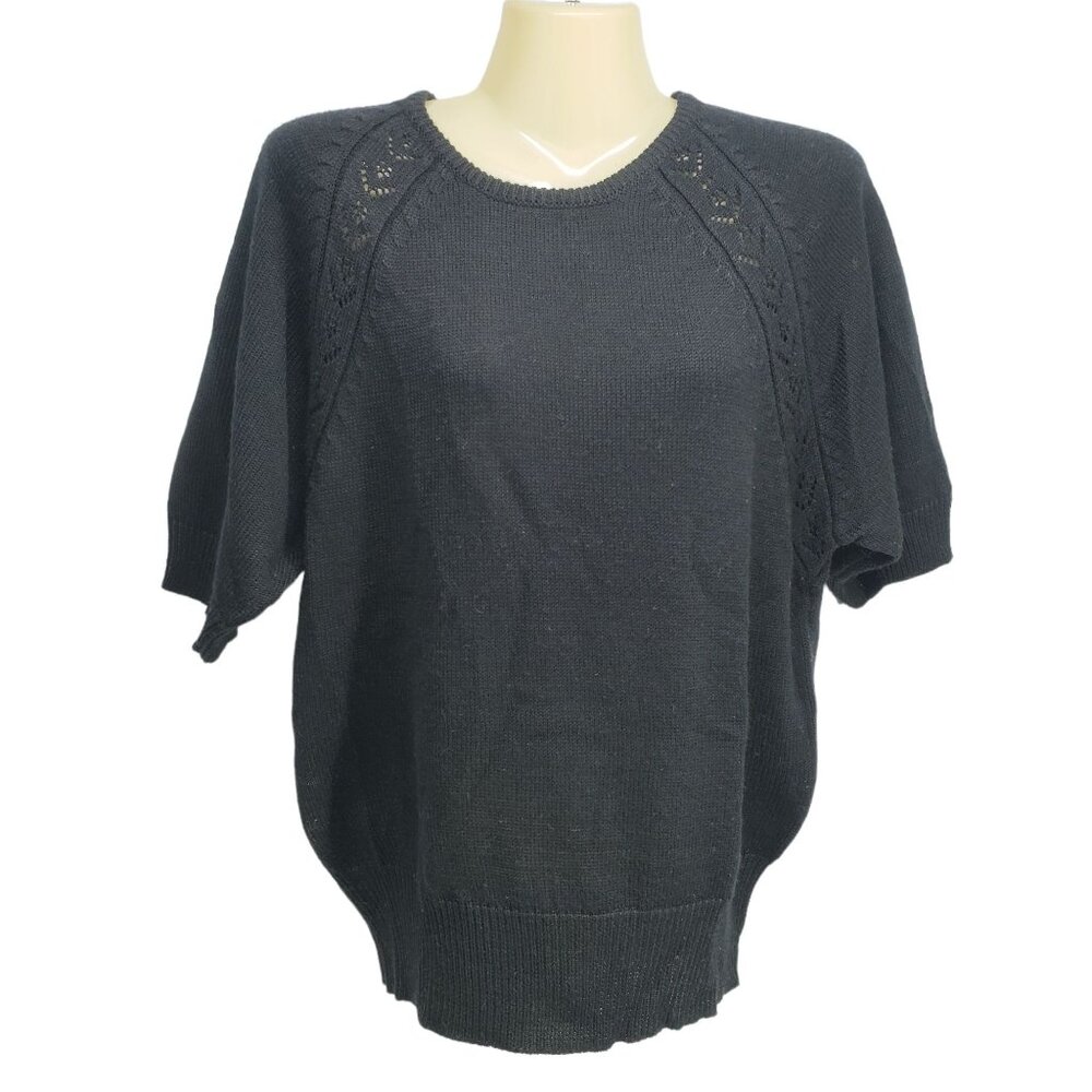 Wilroy Limited Edition Black Acrylic Knit Top Lace Detail Short‎ Sleeves Size M